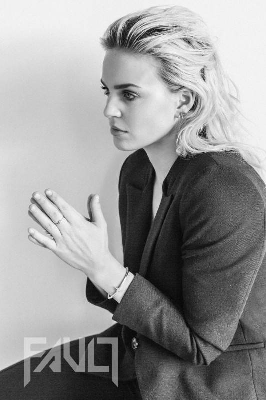 Suit jacket: Filippa K Slim trousers: Filippa K Cross kiss ring: Meghan Farrell Jewellery Single beat ring: Meghan Farrell Jewellery  Single beat cuff: Meghan Farrell Jewellery  Rose gold jawz earrings: Meghan Farrell Jewellery