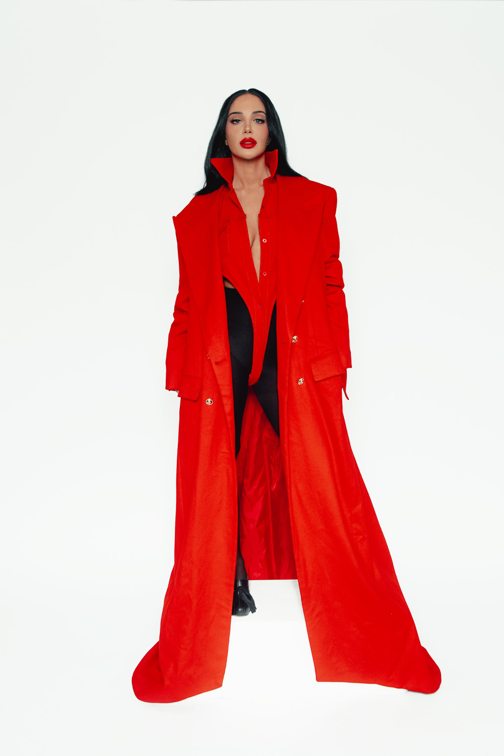 Tulisa Contostavlos in a red outfit for FAULT Magazine covershoot