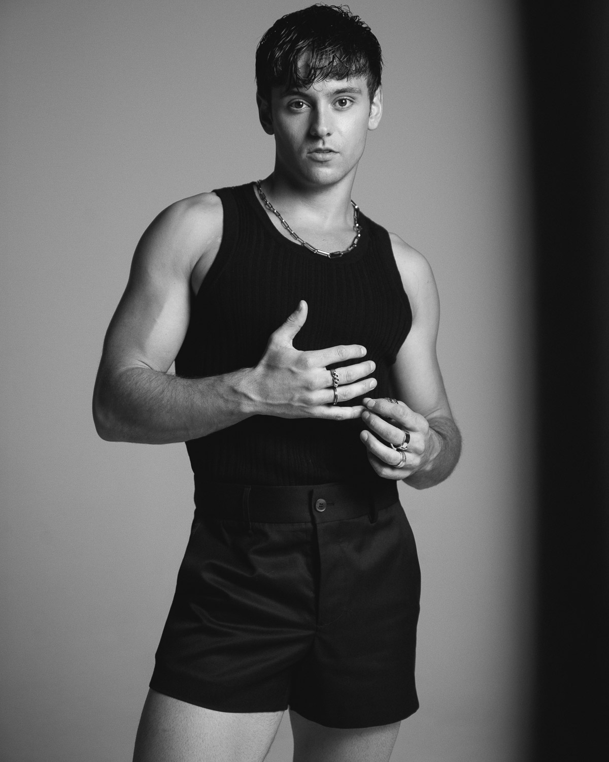 Tom Daley Tank Top and short - black and white photoshoot