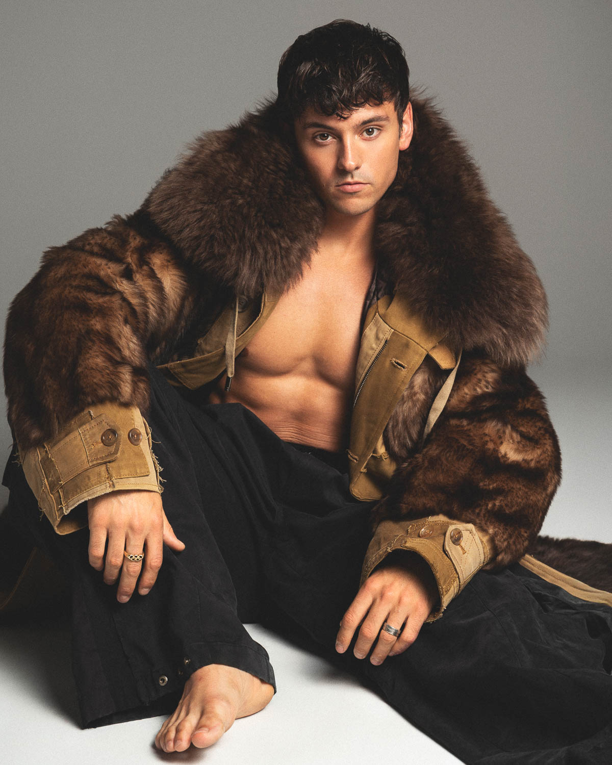 Tom Daley Topless Fur Coat