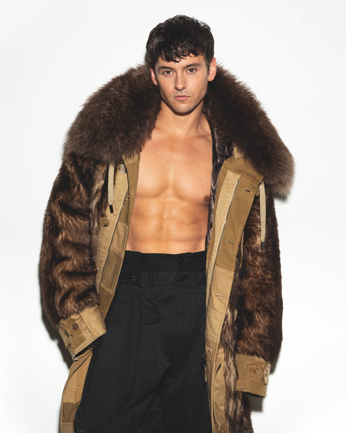 Tom Daley Topless Fur Coat