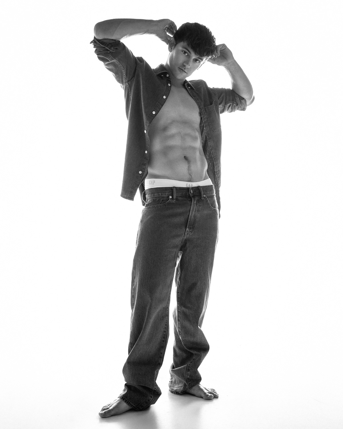 tom daley gap boxers, double denic shirt and jeans